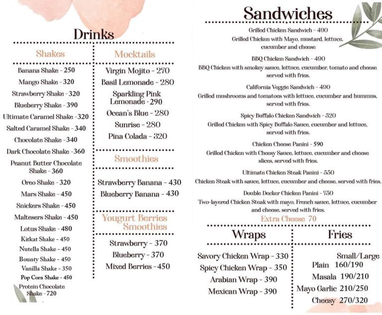 Cocoa Café Bar Menu Karachi Read 2024 Updated Cocoa Café Bar Menu