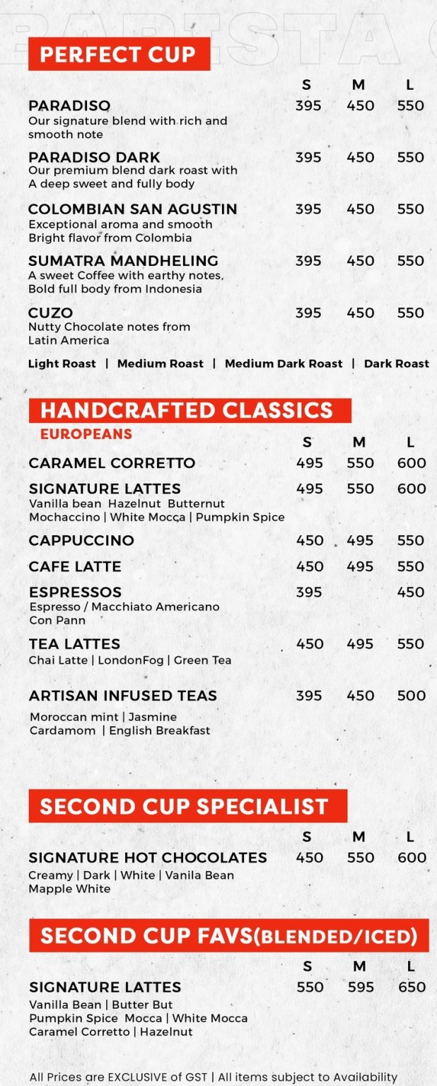 Second Cup Coffee Menu Karachi Read 2024 Updated Second Cup Coffee