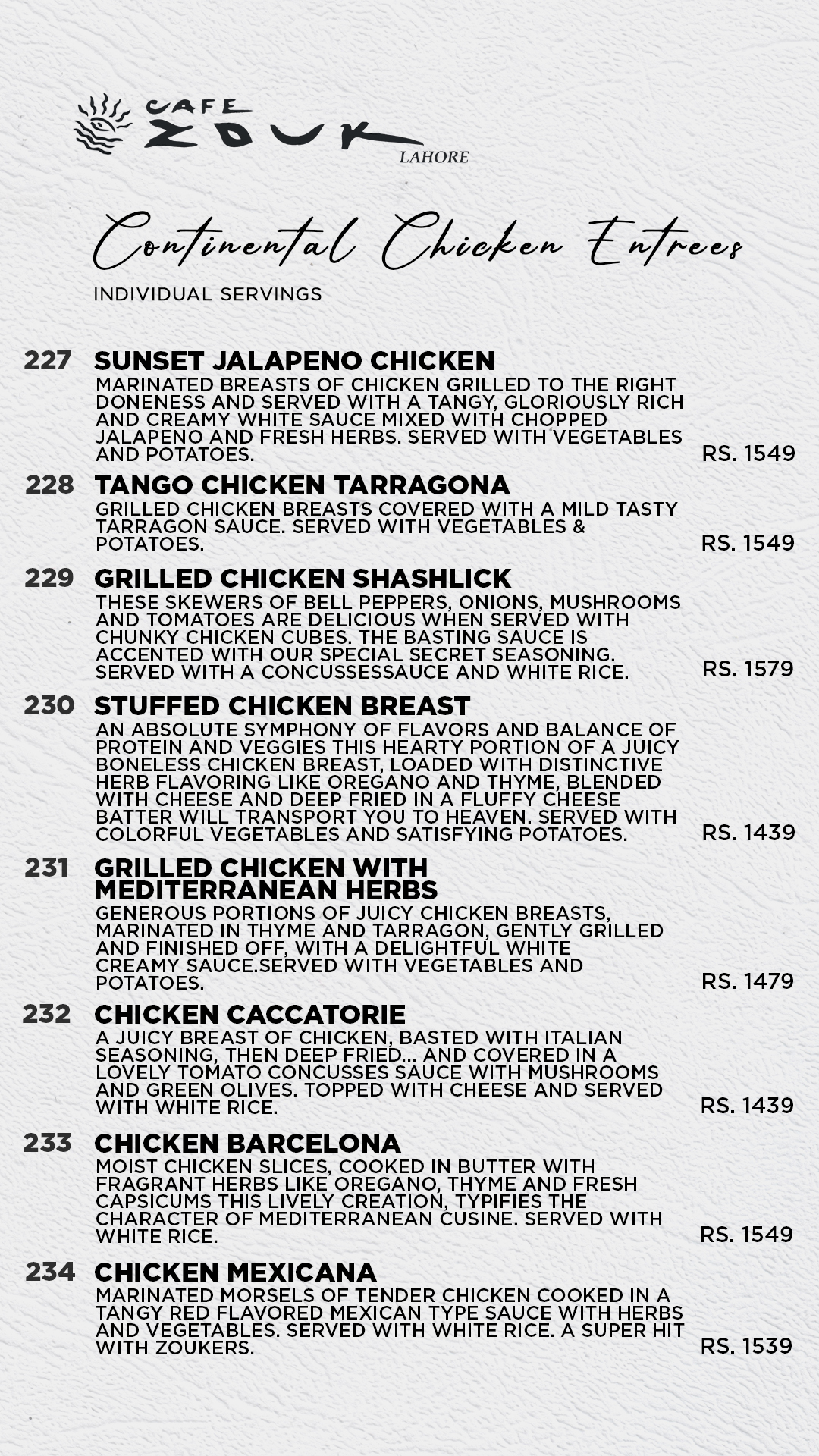 cafe zouk lahore restaurant menu page 28