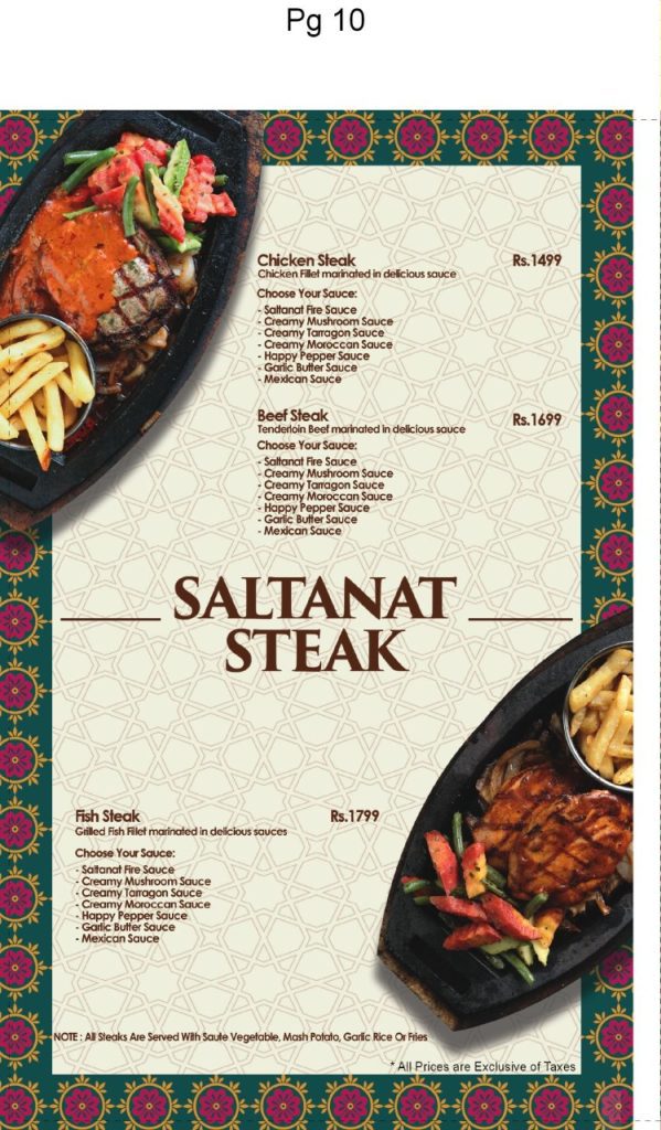 saltanat restaurant menu